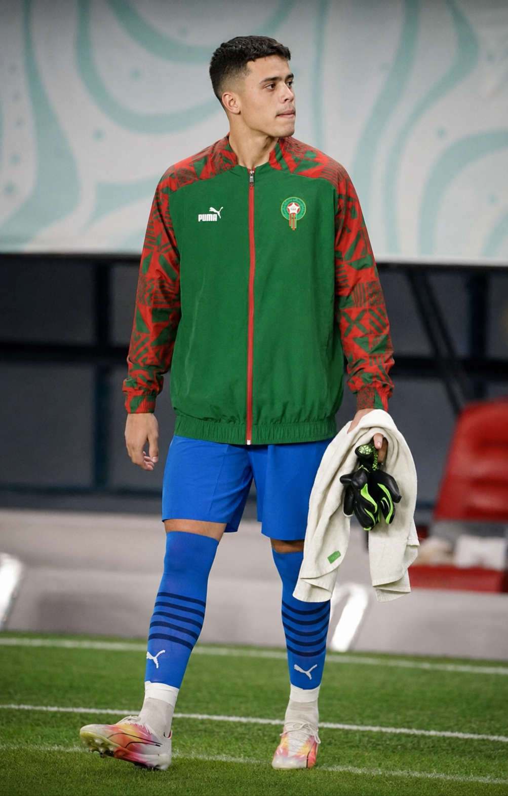 Goalkeeper Bilal Jabri Jabri wearing the Morocco national team kit as a youth international