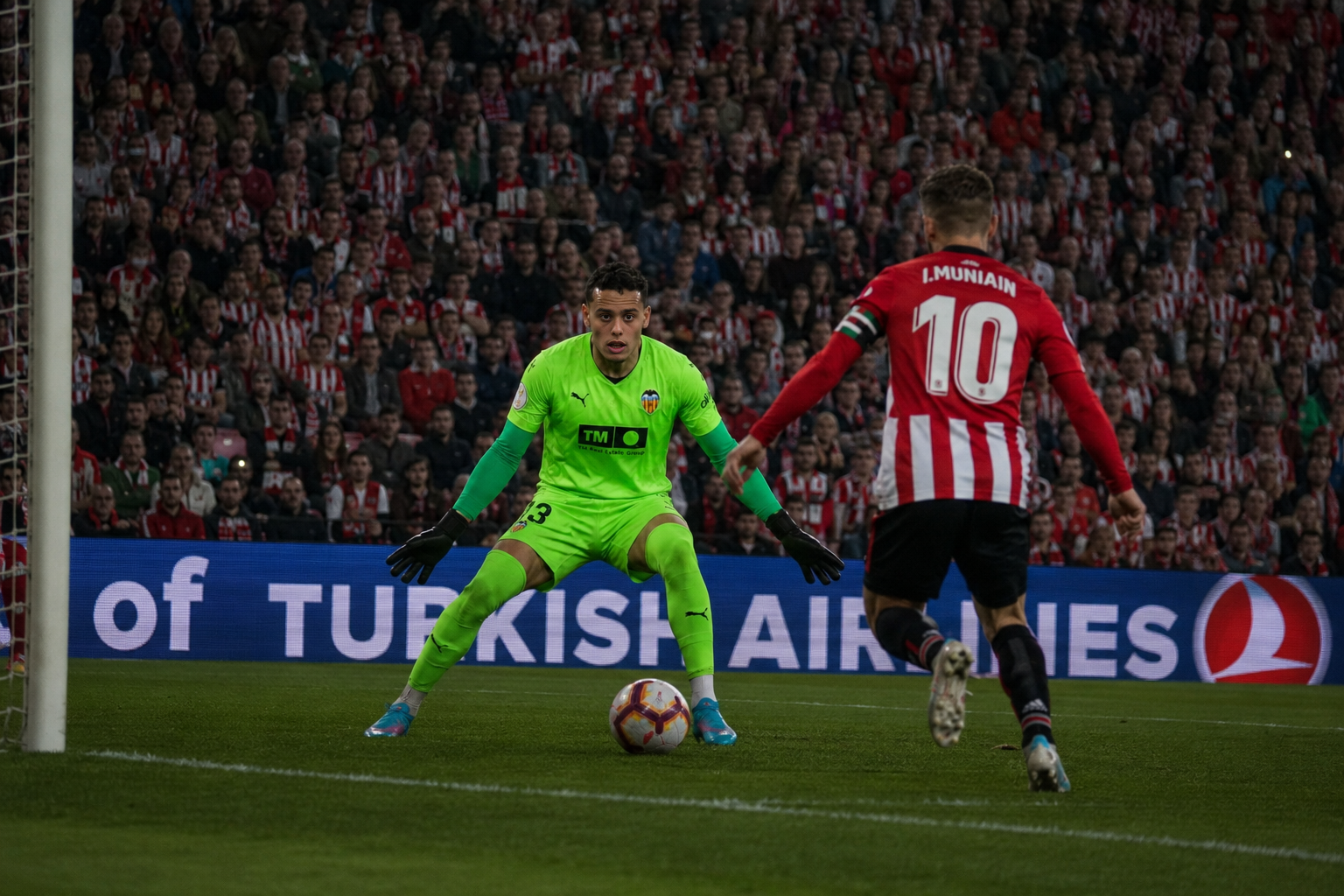 Goalkeeper Bilal Jabri Jabri defending the goal during a top level match with Valencia CF