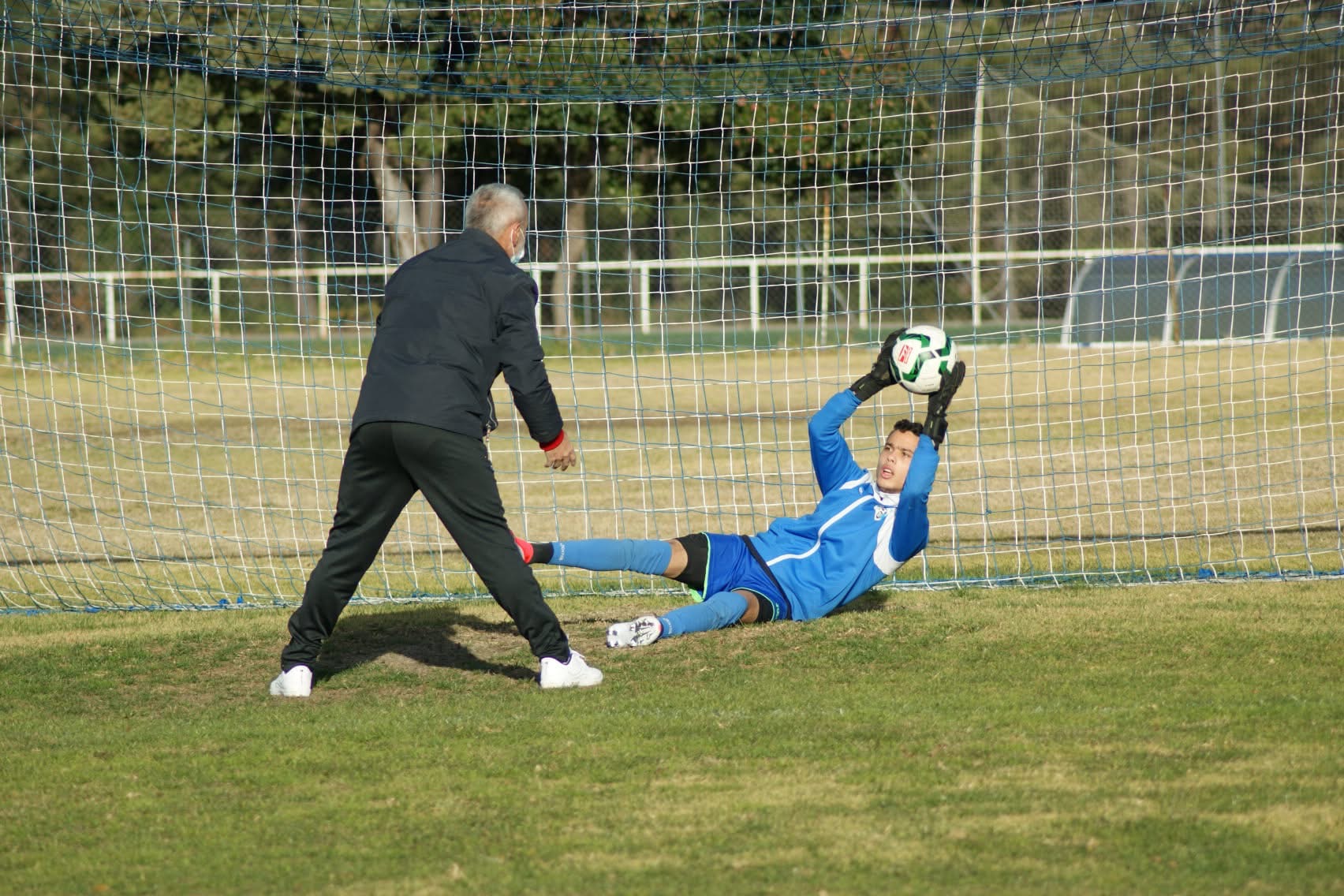 Bilal Jabri Jabri making a save during an elite goalkeeping training session